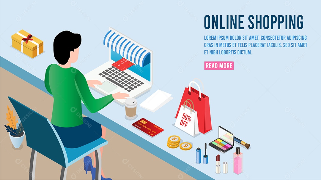 Processo de Compras Online Ilustração Vetor EPS