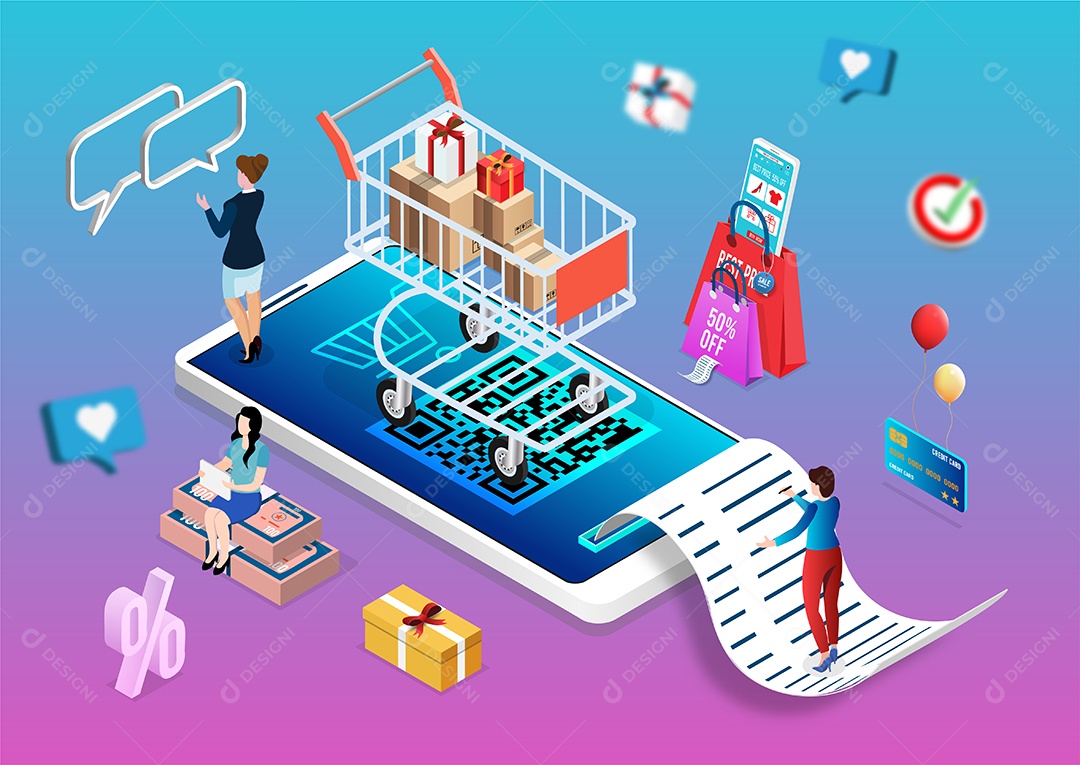 Processo de Compras Online Ilustração Vetor EPS