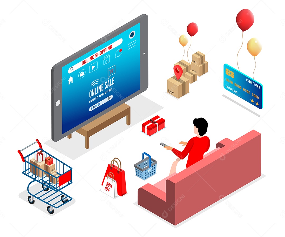 Processo de Compras Online Ilustração Vetor EPS