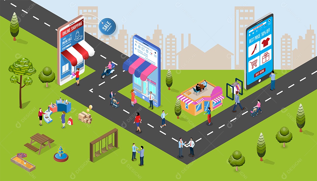 Processo de Compras Online Ilustração Vetor EPS