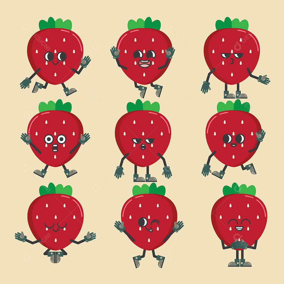 Morango Personagem Ilustração Vetor EPS