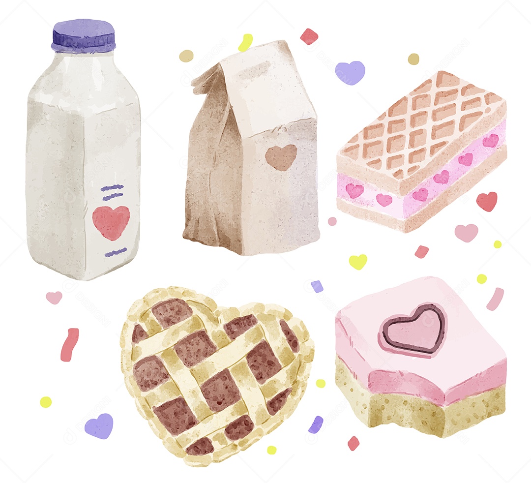 Comidas Ilustrações do Dia dos Namorados Vetor EPS