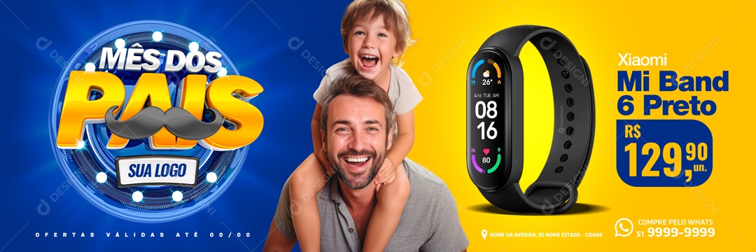Social Media Banner Mês Dos Pais Relógio Mi Band PSD Editável