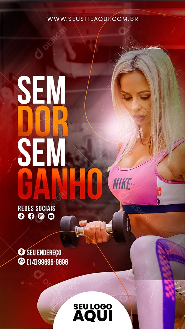 Social Media Story Academia Sem Dor Sem Ganho PSD Editável