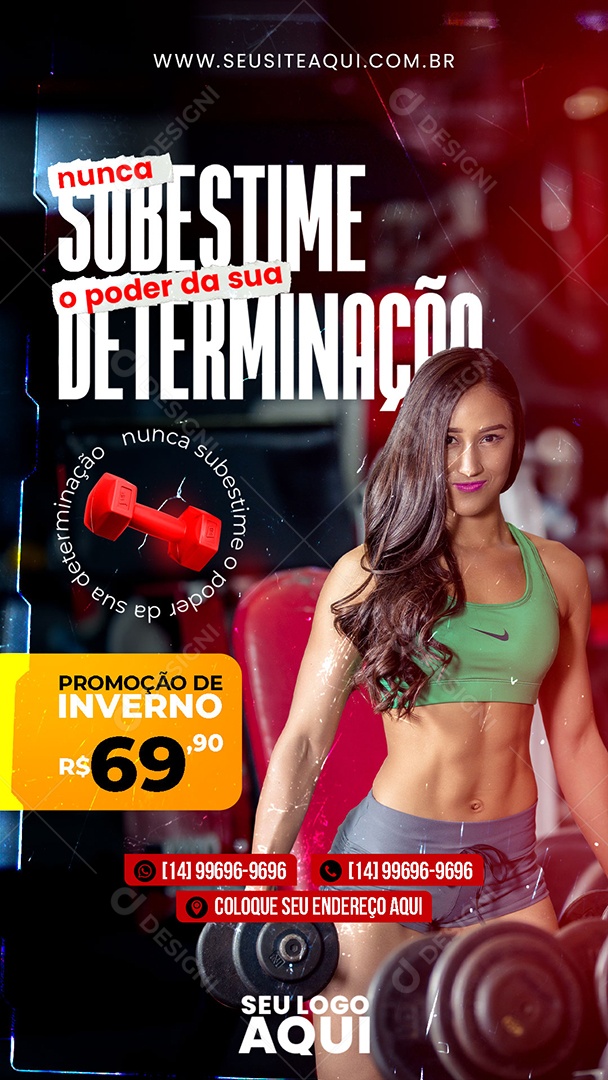 Social Media Story Nunca Subestime o Poder Da Sua Determinação Academia PSD Editável