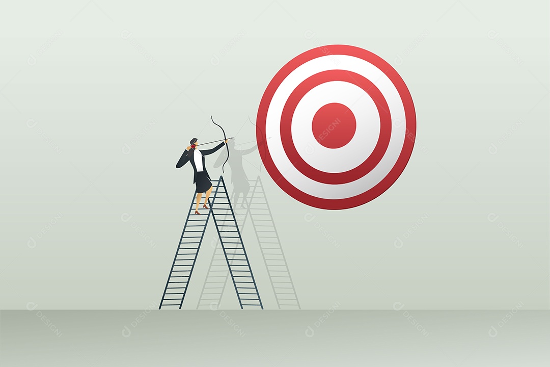 Mulher de Negócios Que Aponta o Arco e Flecha no Objetivo Bem Sucedido dos Objetivos Vetor EPS