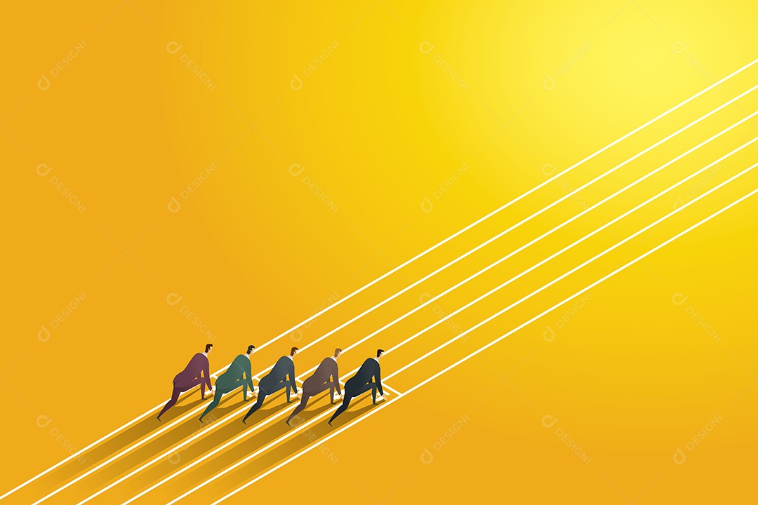 Pessoas de negócios prontas na linha de partida antes de uma corrida de negócios ou competição entre funcionários Ilustração Vetor EPS