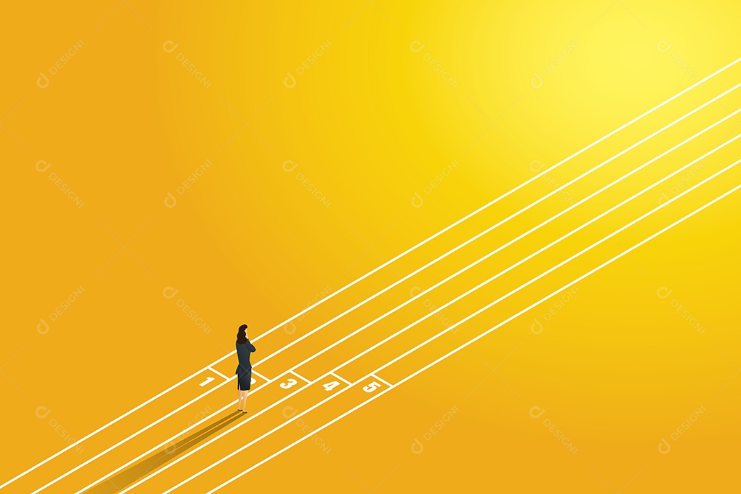 Mulher de negócios que está no início de uma competição de negócios Ilustração Vetor EPS