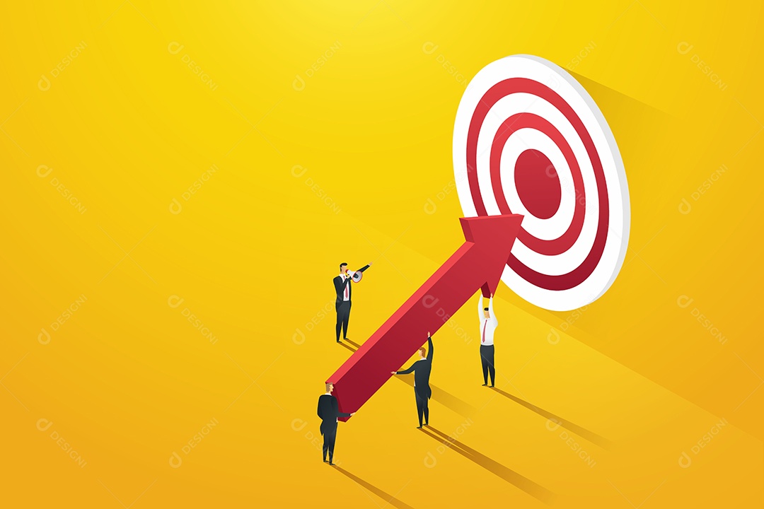 Líderes de empresários apontando para metas Empresários de chumbo segurando grandes flechas no alvo Ilustração Vetor EPS