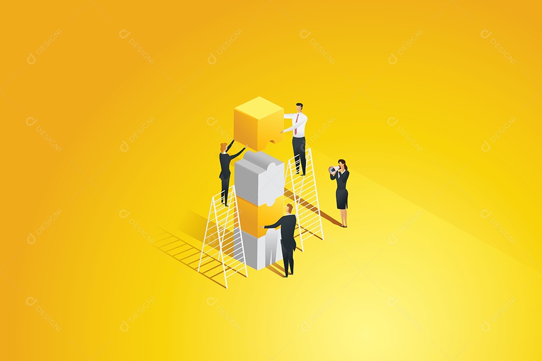 Empresários conectando uns aos outros de peças de quebra cabeça Ilustração Vetor EPS