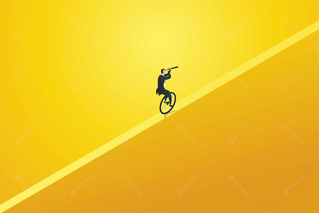 Empresário equilibrando usando binóculos andando de monociclo Ilustração Vetor EPS