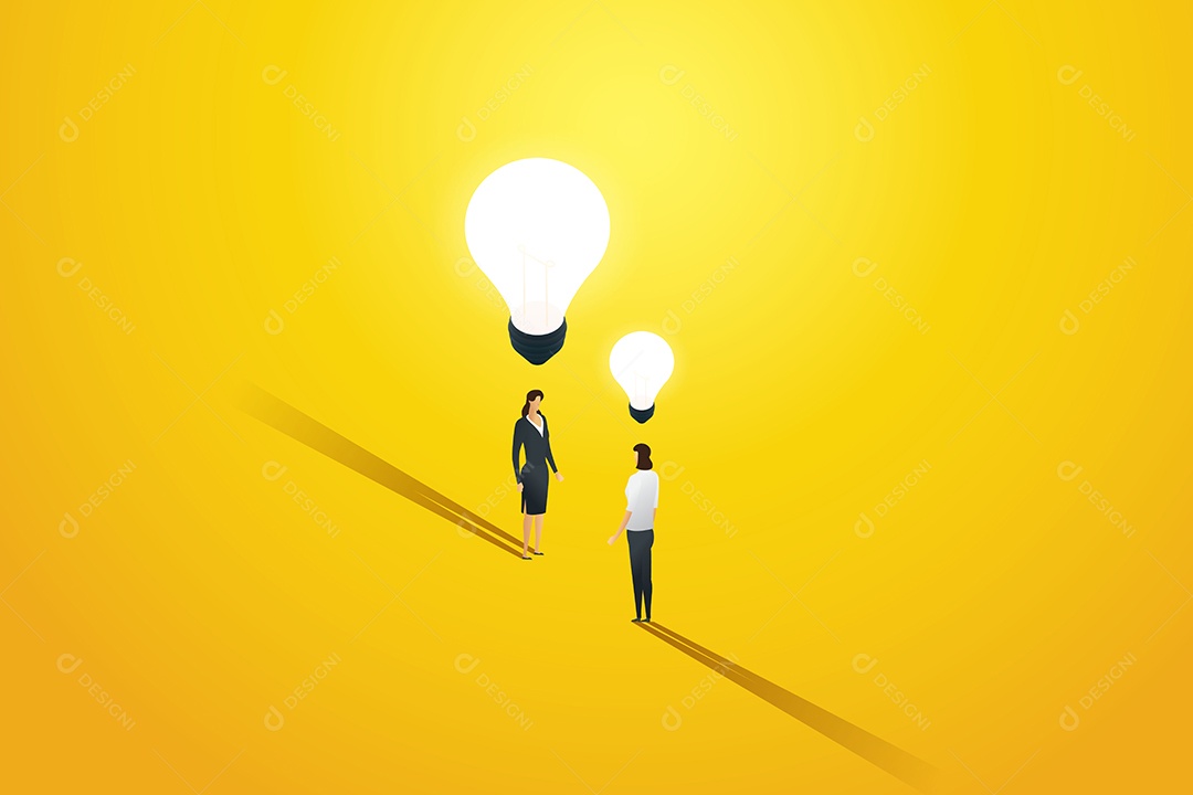 Duas mulheres de negócios com diferentes ideias criativas em negócios Ilustração Vetor EPS