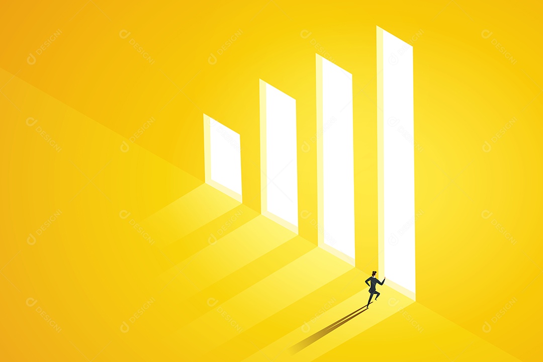 Empresária comerciante escolhe correr para a porta do gráfico brilhante Ilustração Vetor EPS