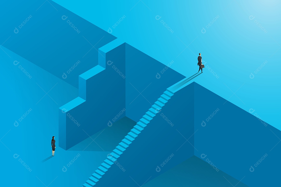Oportunidades de negócios desiguais entre empresário e empresária em oportunidades e obstáculos Ilustração Vetor EPS