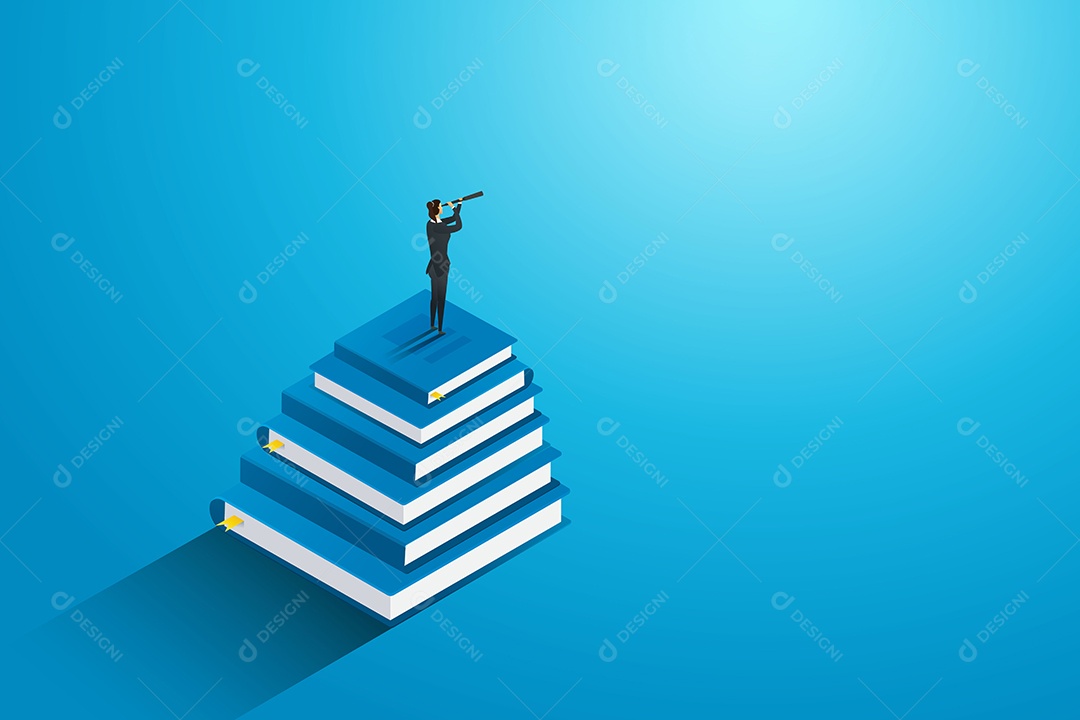 Mulher de negócios que está em um livro para encontrar a educação futura para o sucesso e a carreira Ilustração Vetor EPS