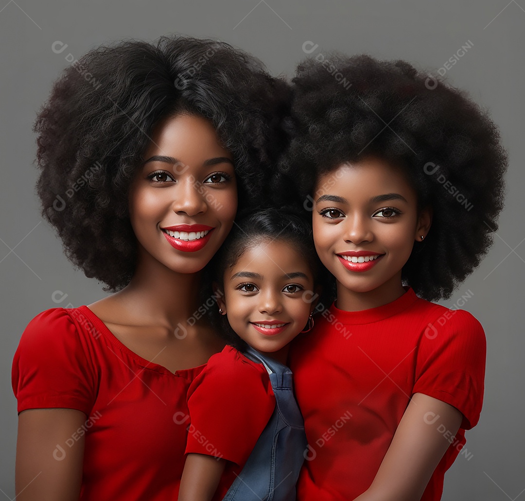 Linda família de mulheres negras sorridentes