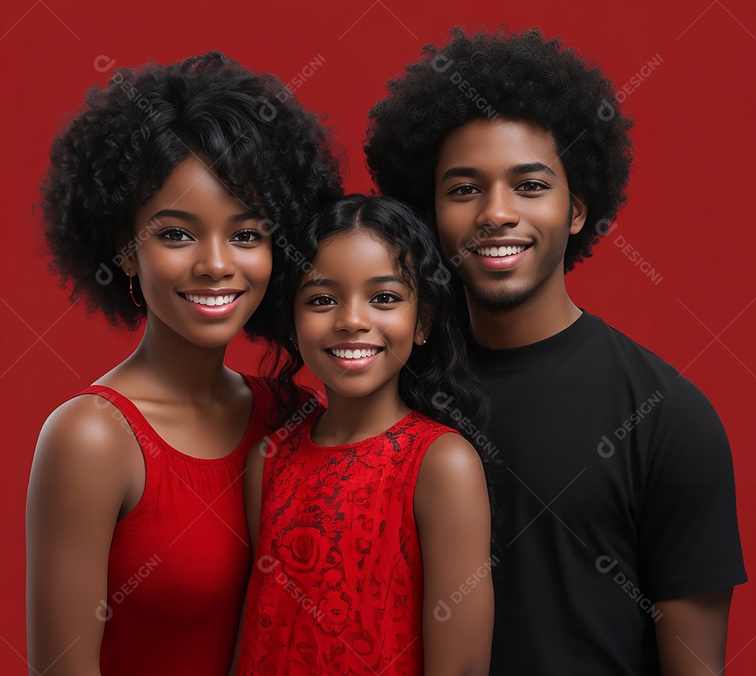 Linda família negra sorridente