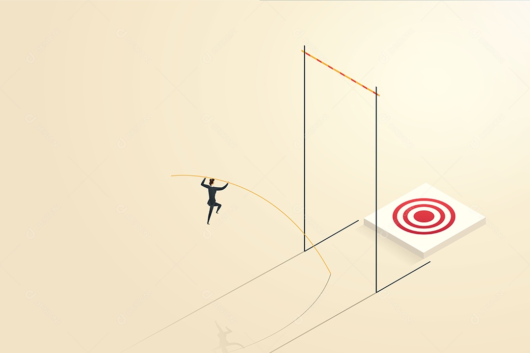 A Empresária supera os desafios do salto com vara para alcançar seus objetivos ou conquistas Ilustração Vetor EPS