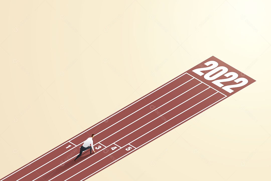 Empresário pronto em posição de partida rumo às metas para o novo ano de 2022 Ilustração Vetor EPS