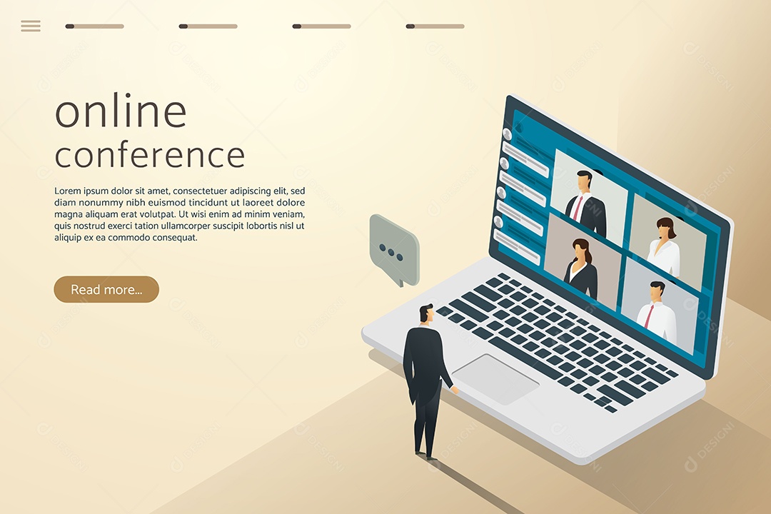 A Videoconferência com links online é como uma reunião com pessoas de negócios Ilustração Vetor EPS