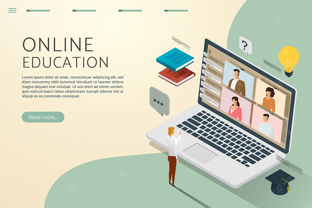 Educação online por videochamada com links online Ilustração Vetor EPS