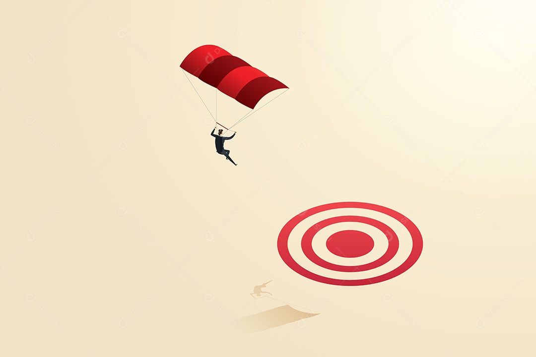 Empresária com pára-quedas faz um salto pousando no alvo Ilustração Vetor EPS