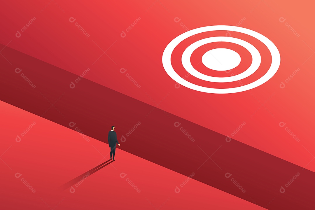 Empresário de pé à beira da grande lacuna para alcançar o conceito de desafio de negócios objetivo Ilustração Vetor EPS