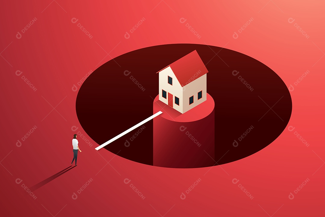 A Empresária caminhou até a ponte para atravessar a casa no meio da lacuna Ilustração Vetor EPS