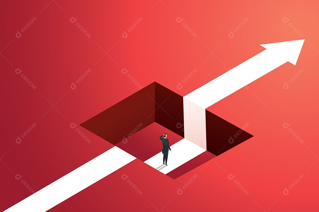 Empresário em um buraco no caminho para o gol Ilustração Vetor EPS