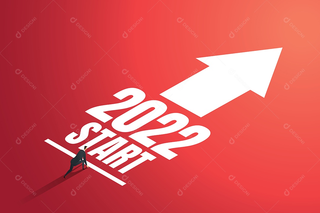 Empresário pronto em posição de partida rumo às metas para o novo ano de 2022 Empresário pronto em posição de partida rumo às metas para o novo ano de 2022