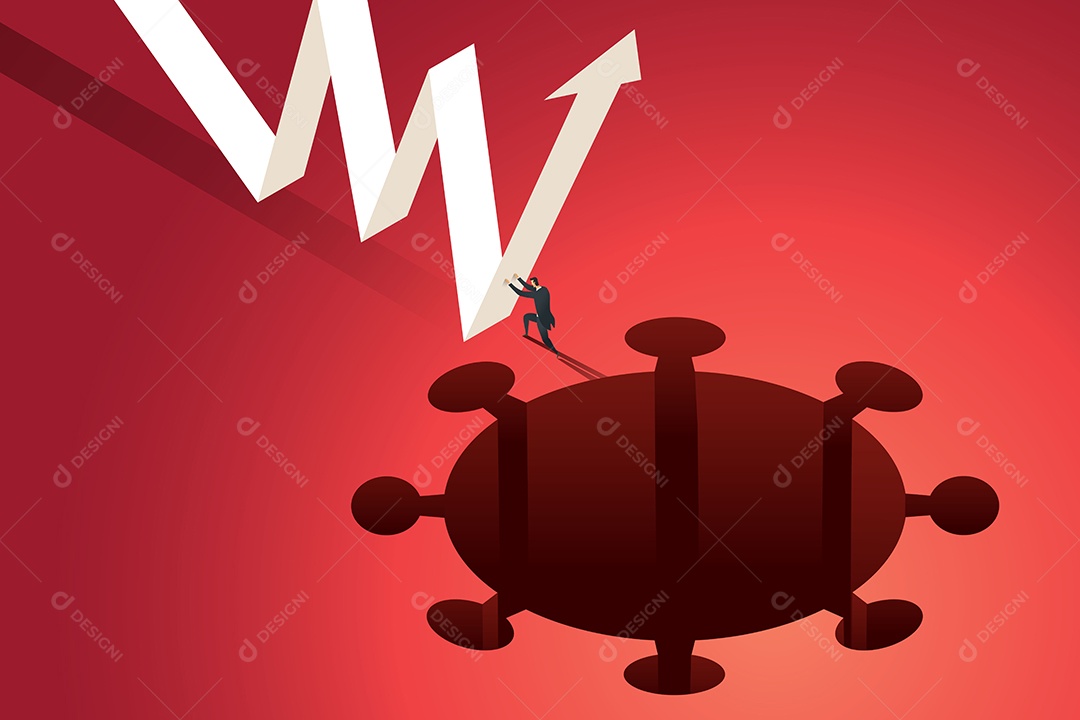 Empresário contra o gráfico de seta para baixo Crise financeira da Pandemia de Coronavírus COVID-19 Ilustração Vetor EPS