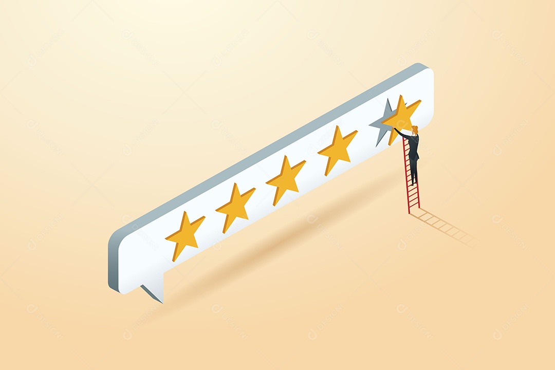 Empresária dando classificação de feedback de cinco estrelas Ilustração Vetor EPS