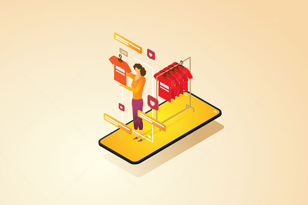 Mulher vendendo roupas online vídeo ao vivo Ilustração Vetor EPS