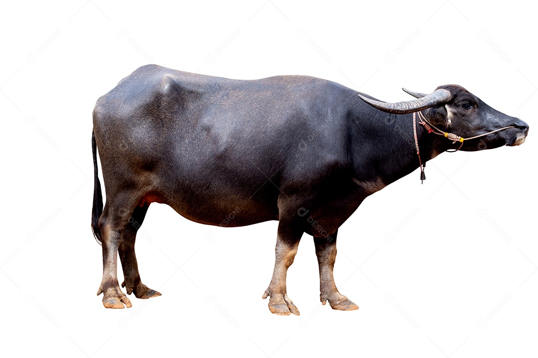 Posição de corpo inteiro de búfalo preto tailandês isolado em fundo branco
