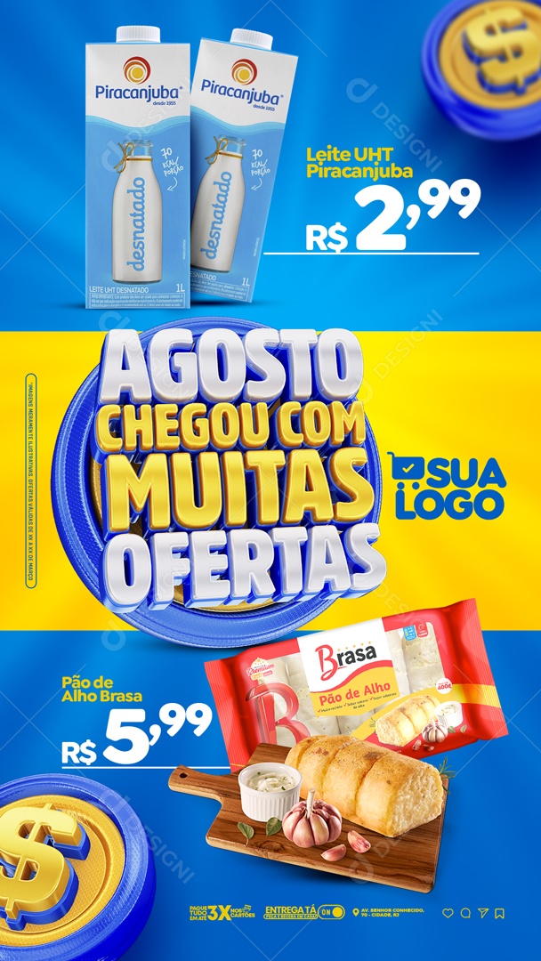 Story Selo 3D Agosto Chegou cm Muitas Ofertas Para Composição PSD