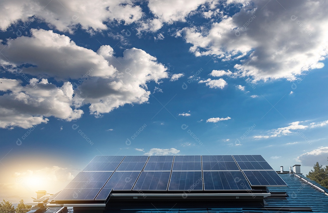 Retrato realista de casa com placa solar