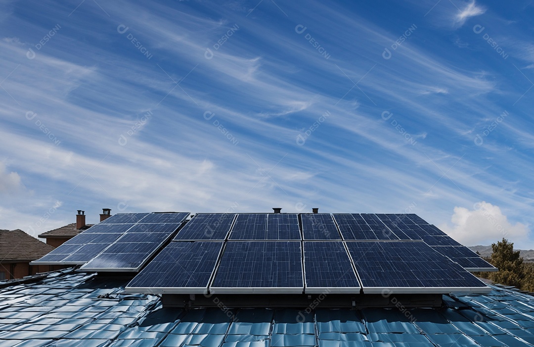 Retrato realista de casa com placa solar