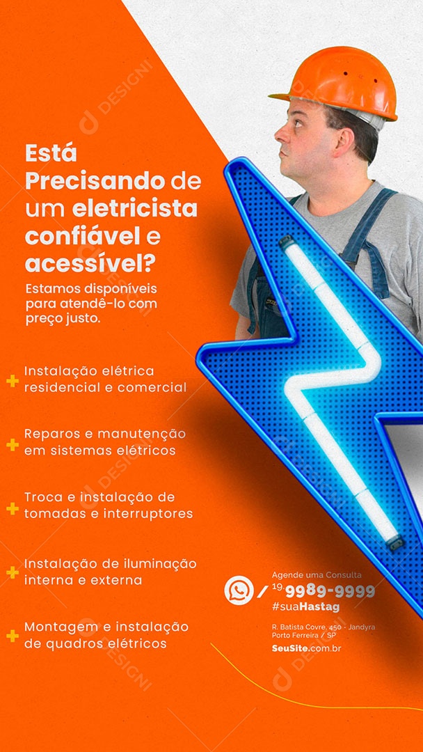 Story Elétrica Material Está Precisando de Um Eletricista Confiável e Acessível Social Media PSD Editável