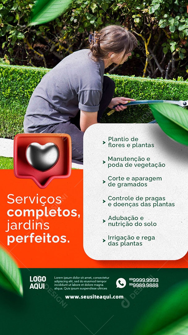 Story Jardinagem Serviços Completos Jardins Perfeitos Social Media PSD Editável