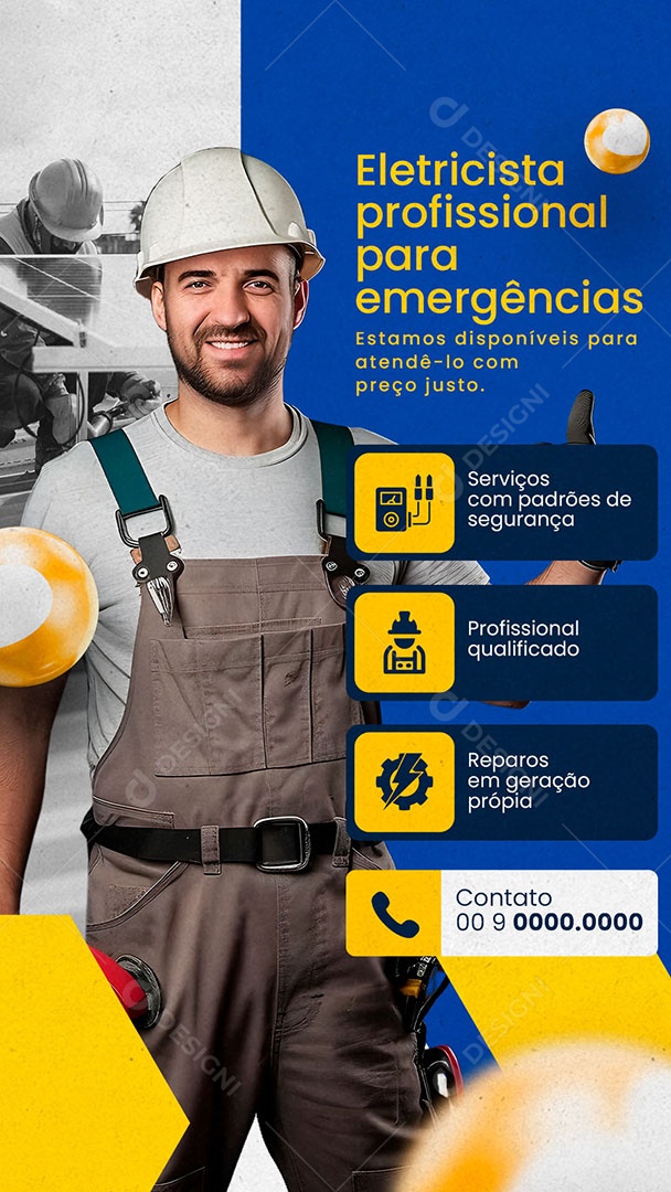 Story Eletricista Profissional para Emergências Social Media PSD Editável