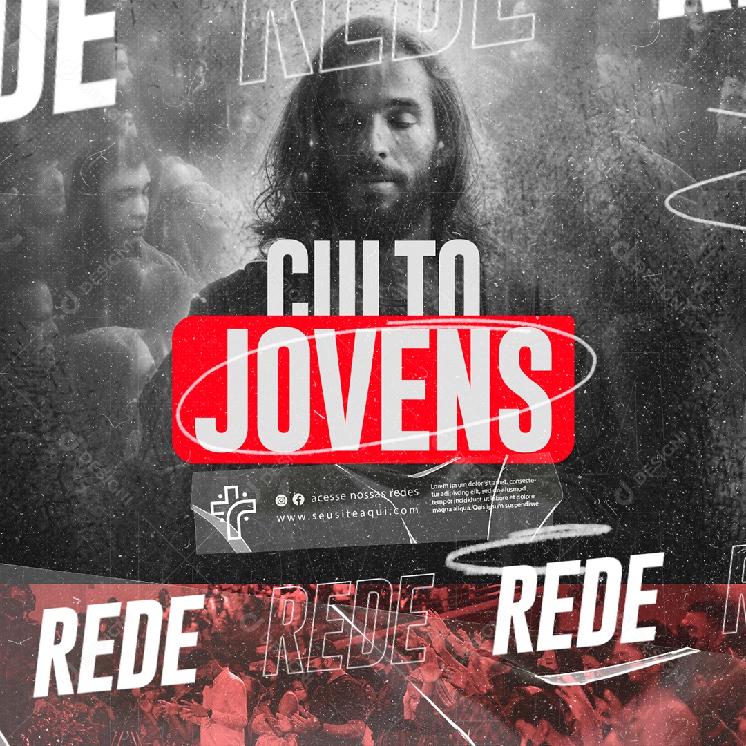 Gospel Culto Rede Jovens Flyer Social Media PSD Editável