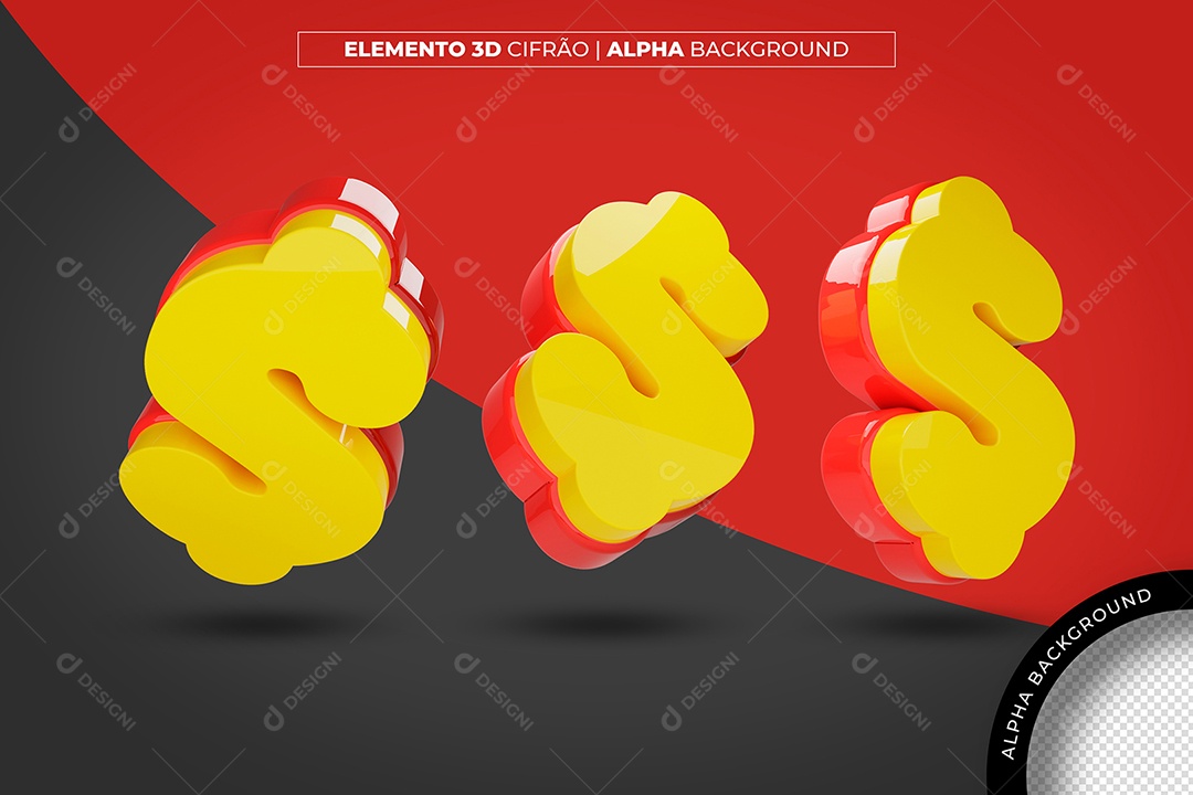 Selo 3D Cifrão Para Composição PSD