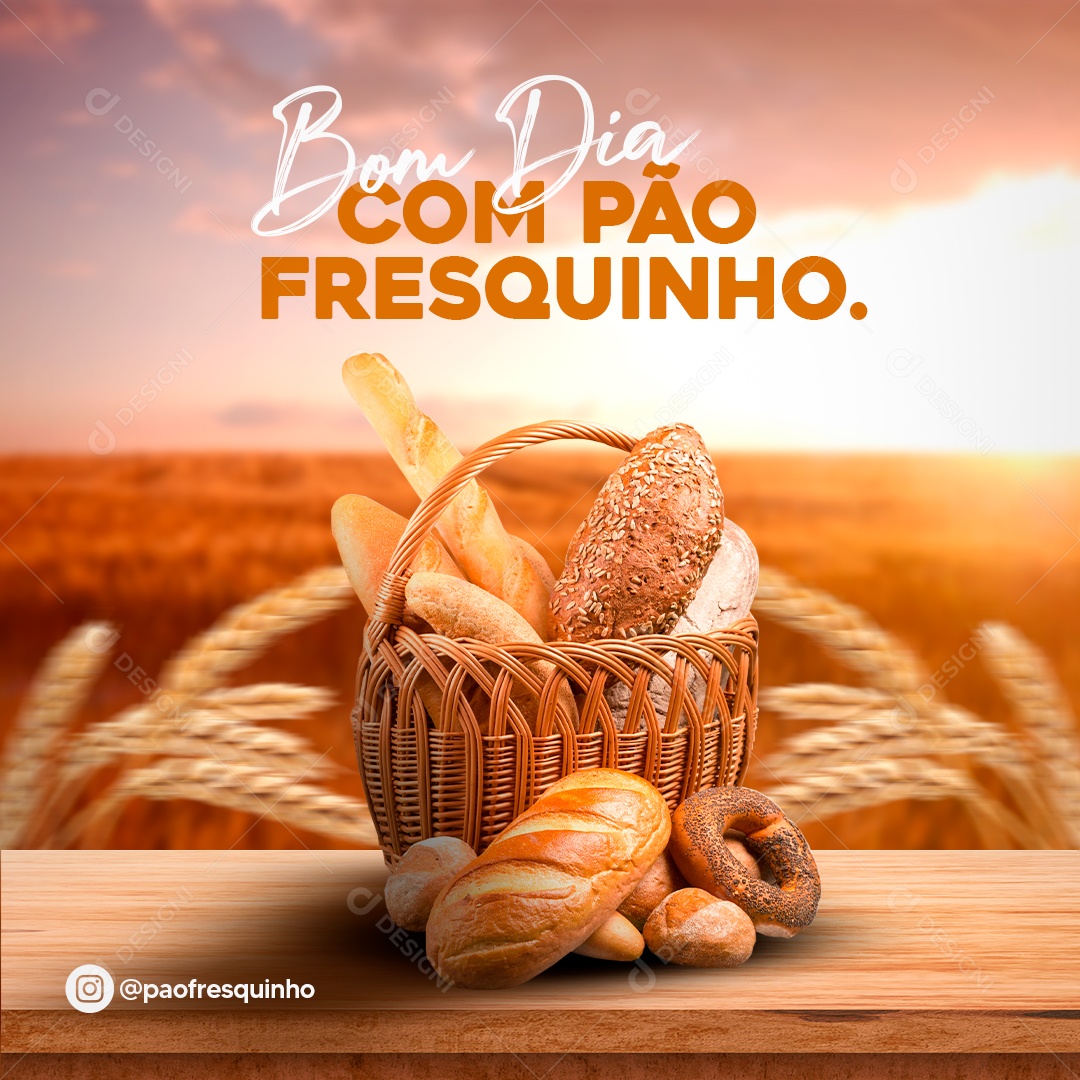 Bom dia com Pão Fresquinho Social Media PSD Editável