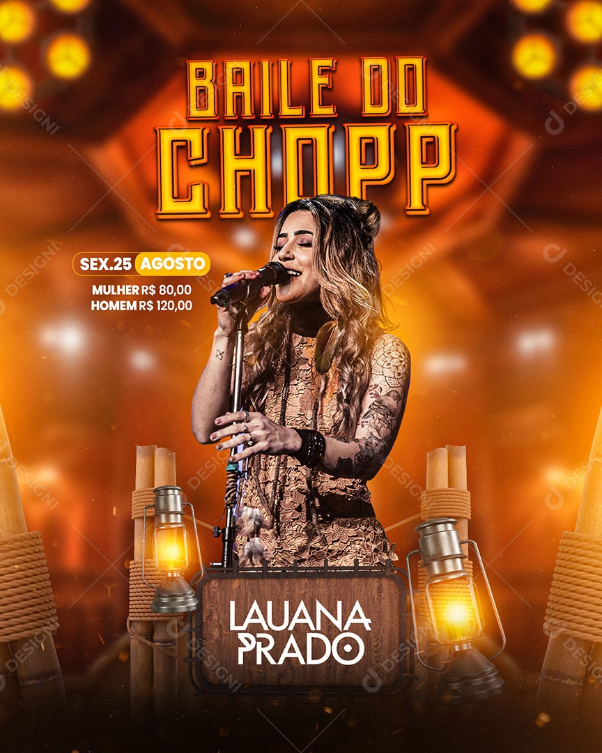 Flyer Baile do Chopp Launa Prado Social Media PSD Editável