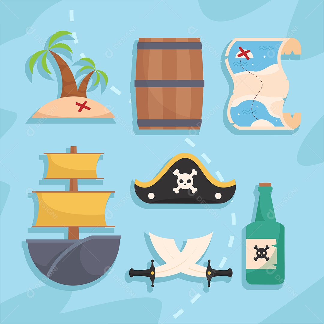 Conjunto de ícones do Jogo de Pirata Vetor EPS