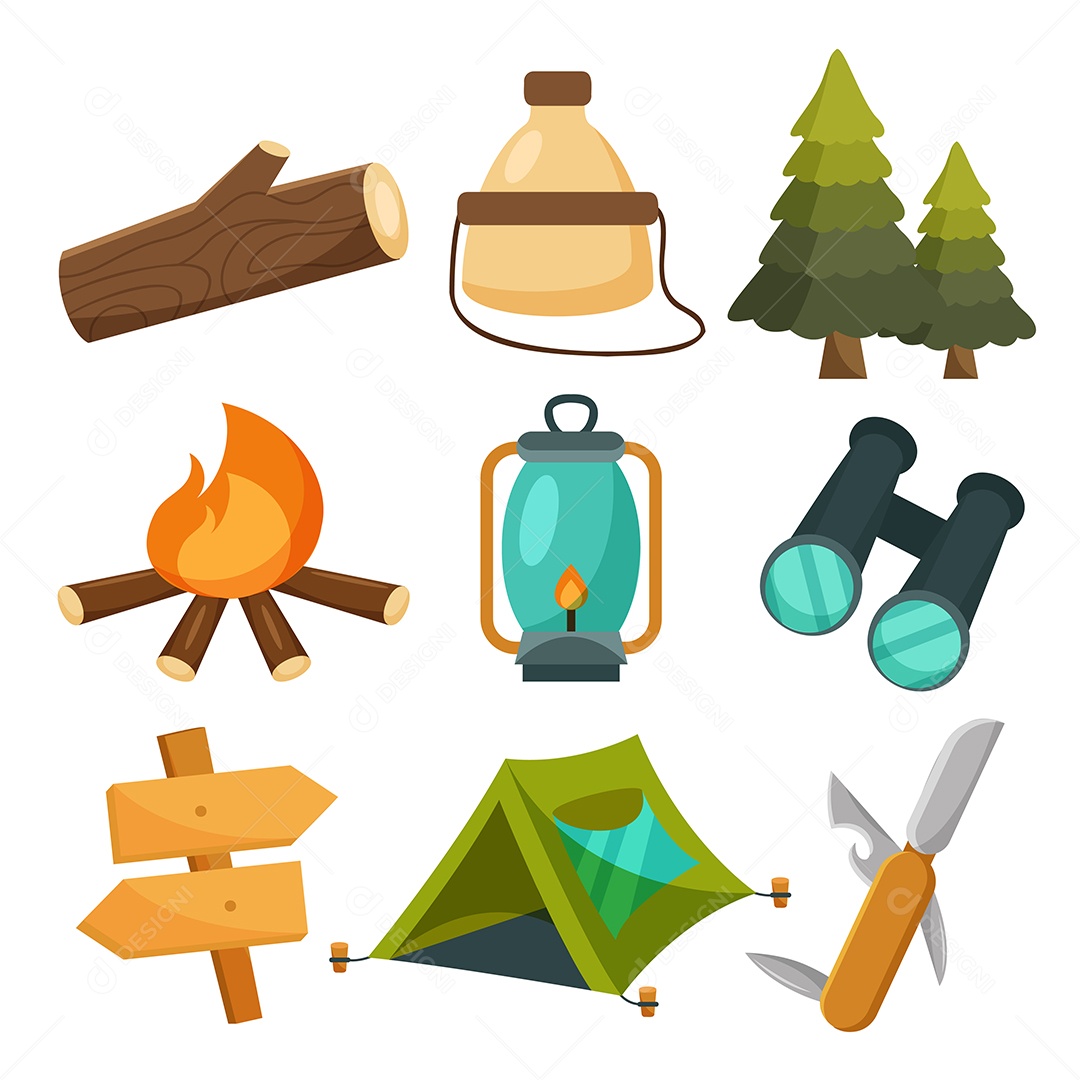 Equipamentos Para Acampamento Vetor EPS