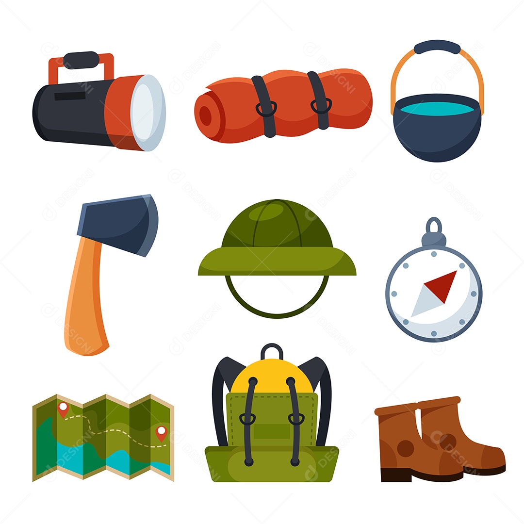 Equipamentos Para Acampamento Vetor EPS