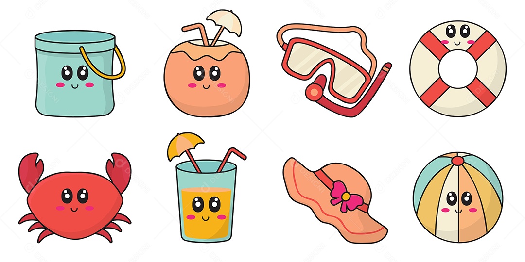 Conjunto de Ícones de Praia Vetor EPS