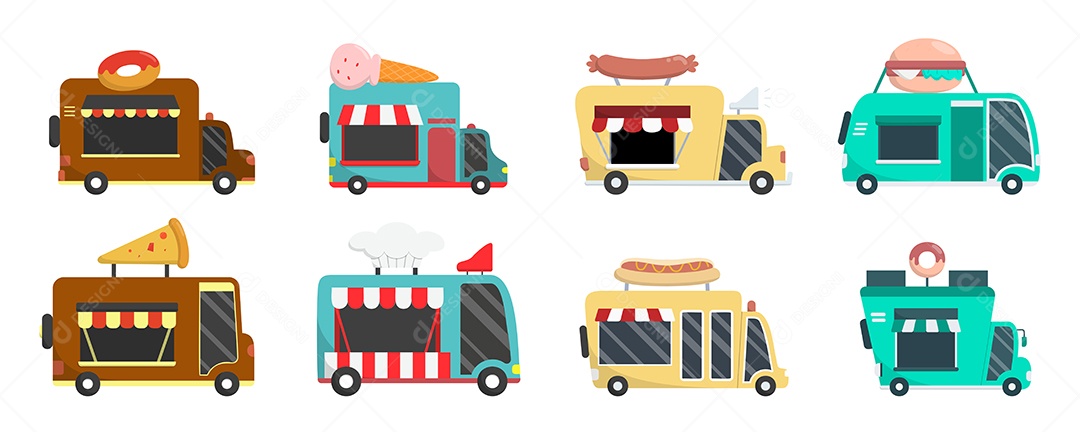 Conjunto de Caminhões de Fast Food de Rua Vetor EPS