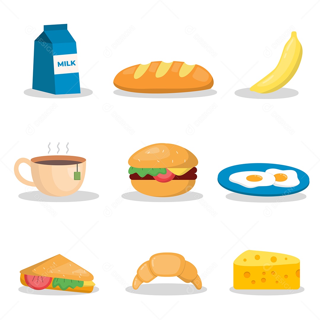 Conjuntos de Comida de Café da Manhã Vetor EPS
